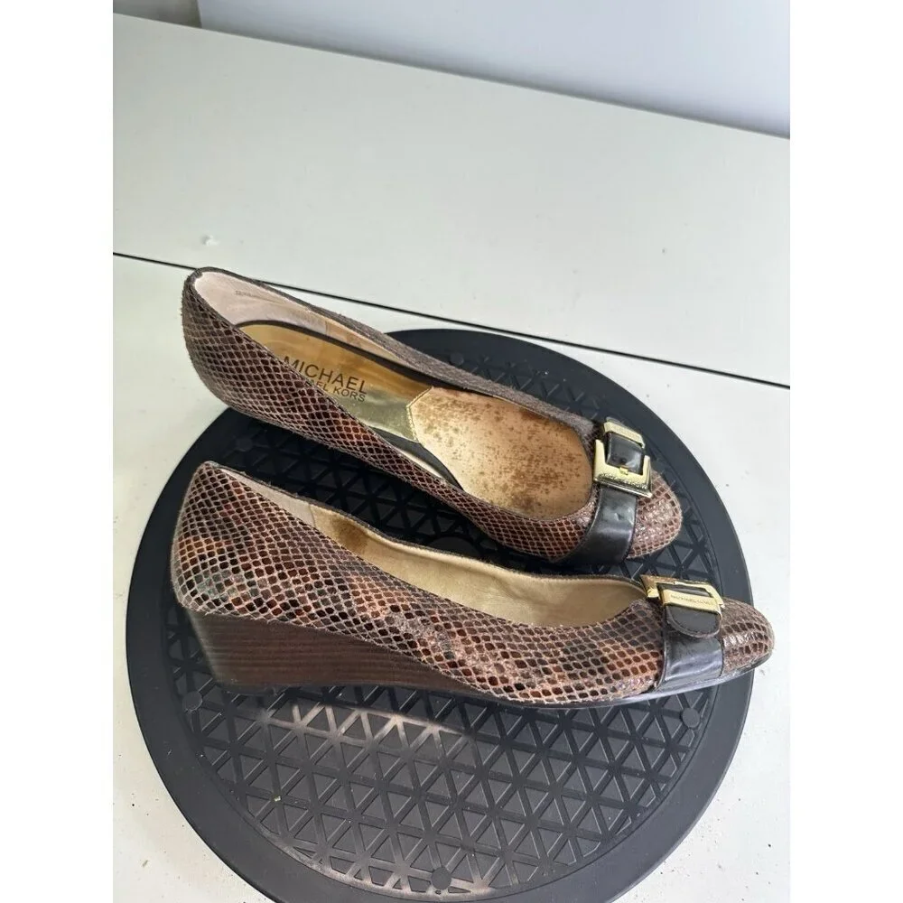 MK Michael Kors Wooden Wedge Python Heel Sz 7 M